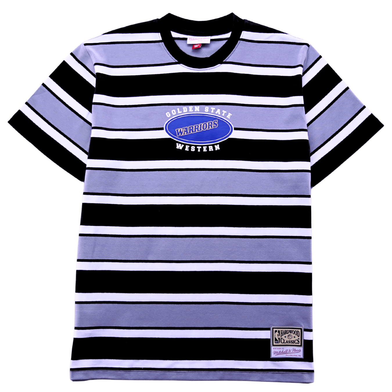 Golden State Warriors Striped Short - sleeve Shirt in black and grey - Mitchell & Ness - State Of Flux