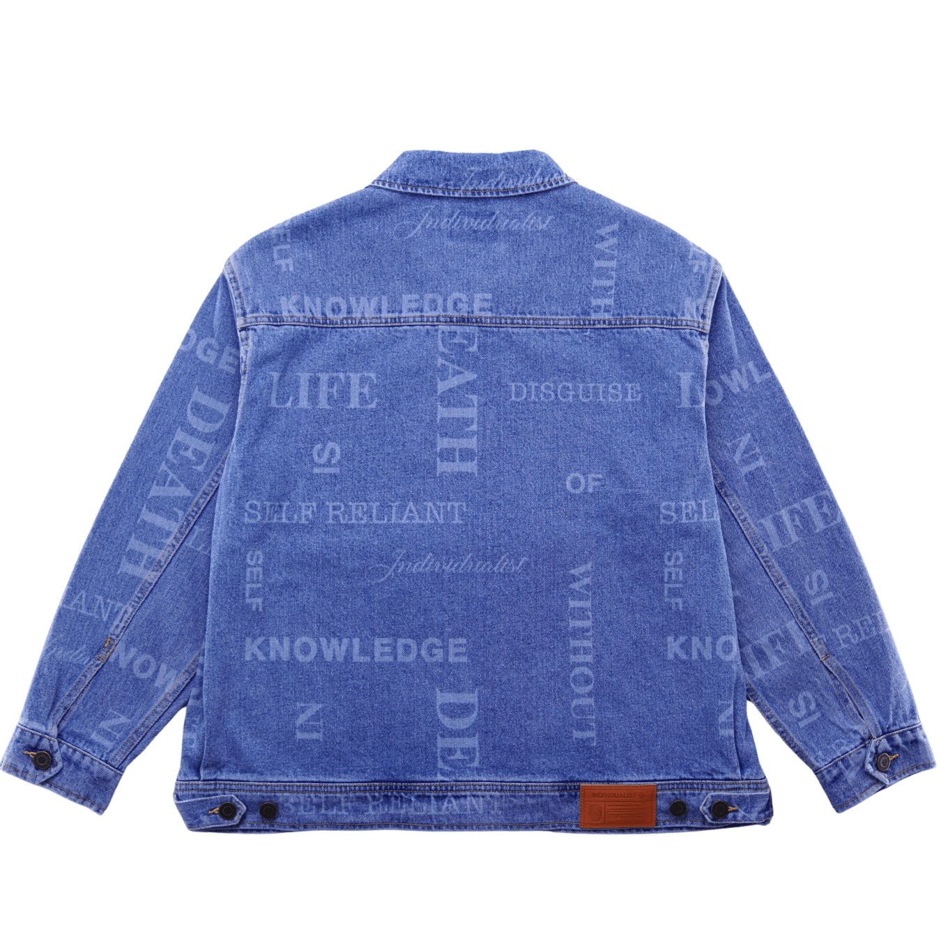 Knowledge Laser Print Chore Jacket in light indigo - Individualist Lab - State Of Flux