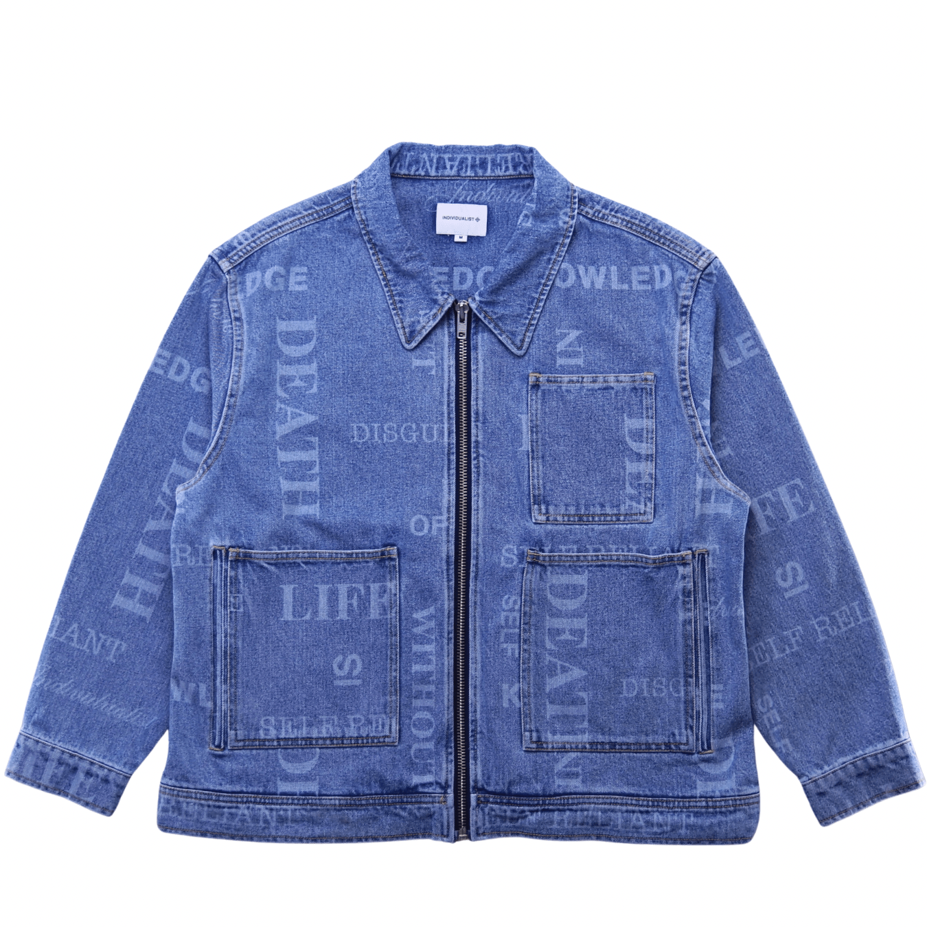 Knowledge Laser Print Chore Jacket in light indigo