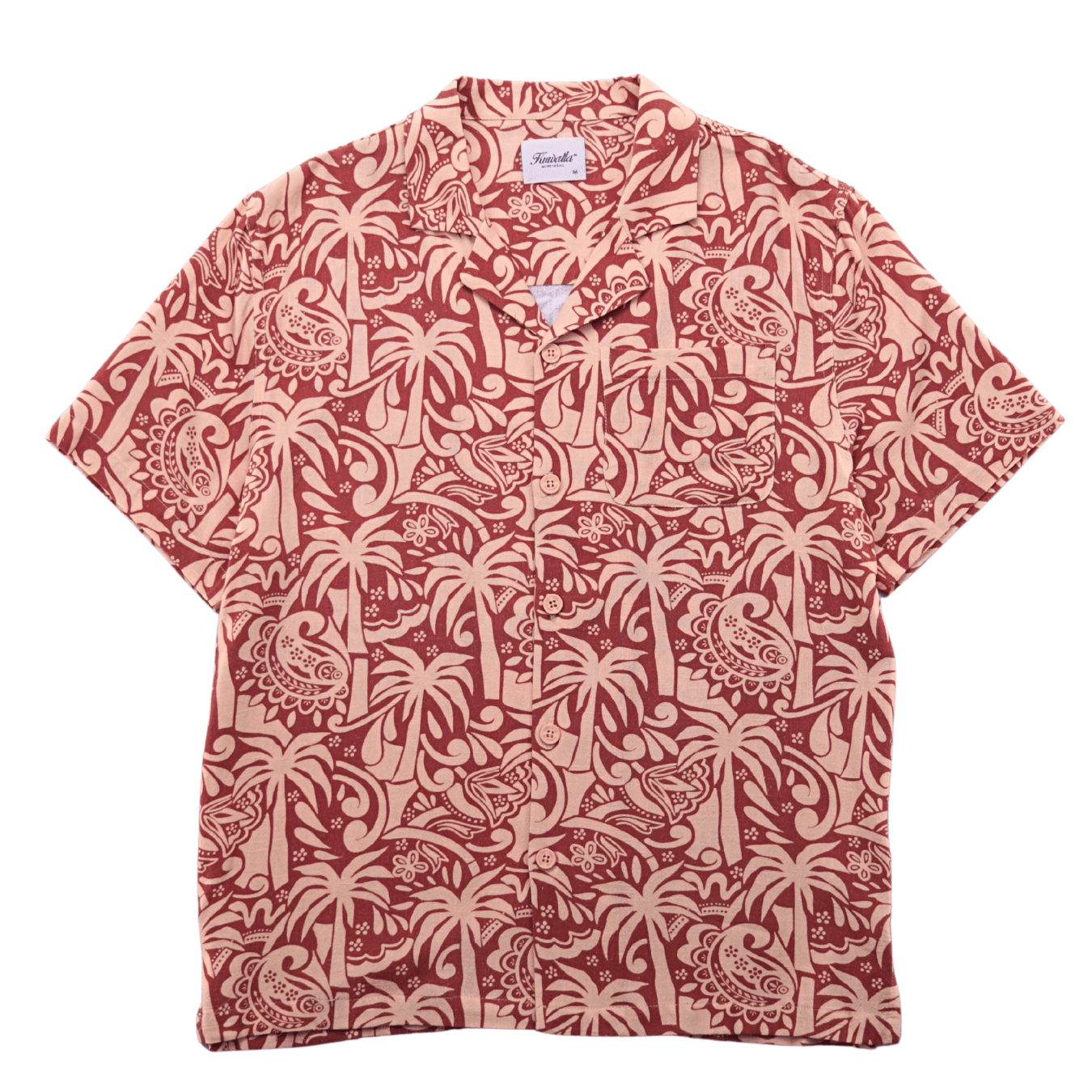 Linen Printed Yacht Shirt 2.0 in terra cotta and dark ivory - Kuwalla Tee - State Of Flux