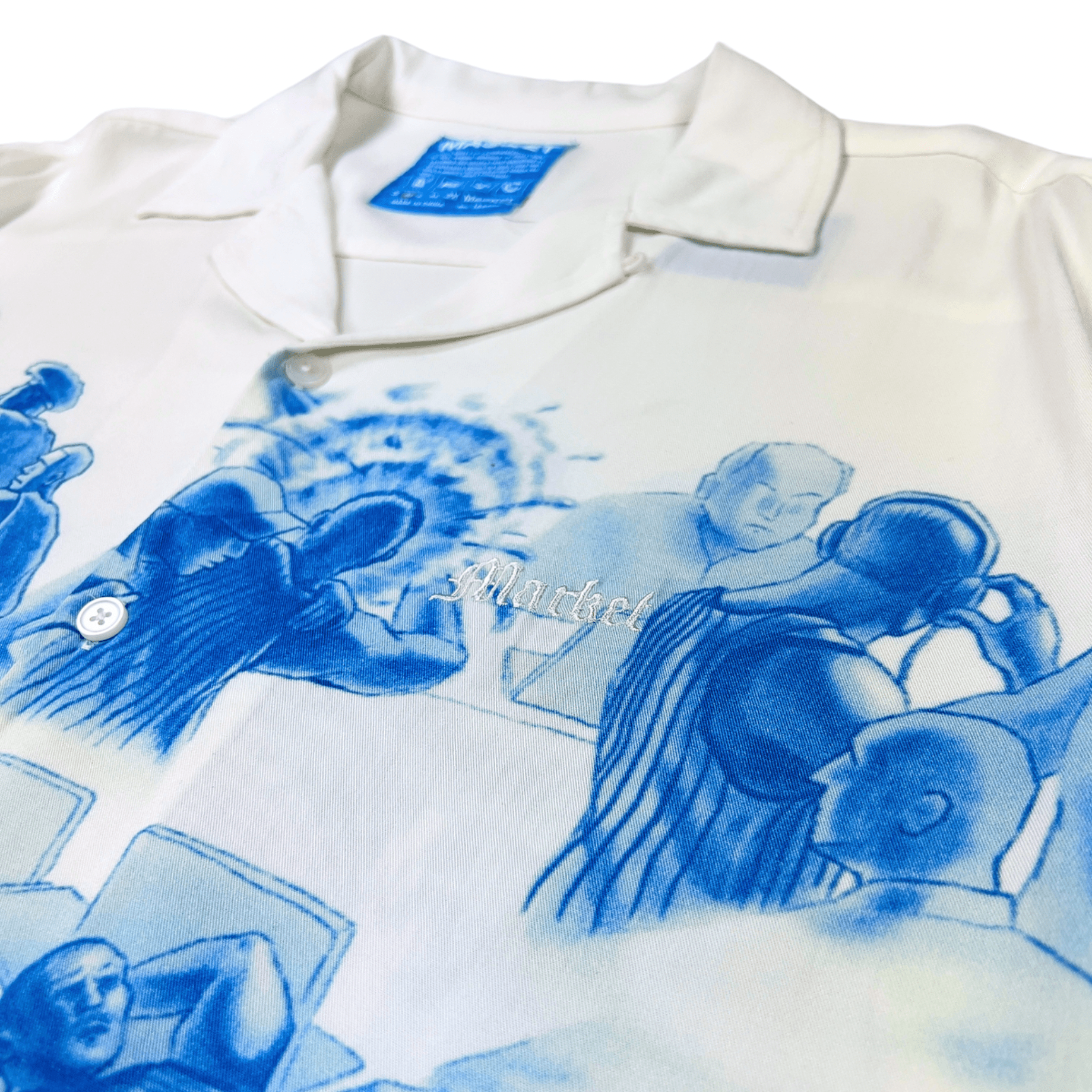 Malice Palace Camp Shirt in white and blue - MARKET - State Of Flux