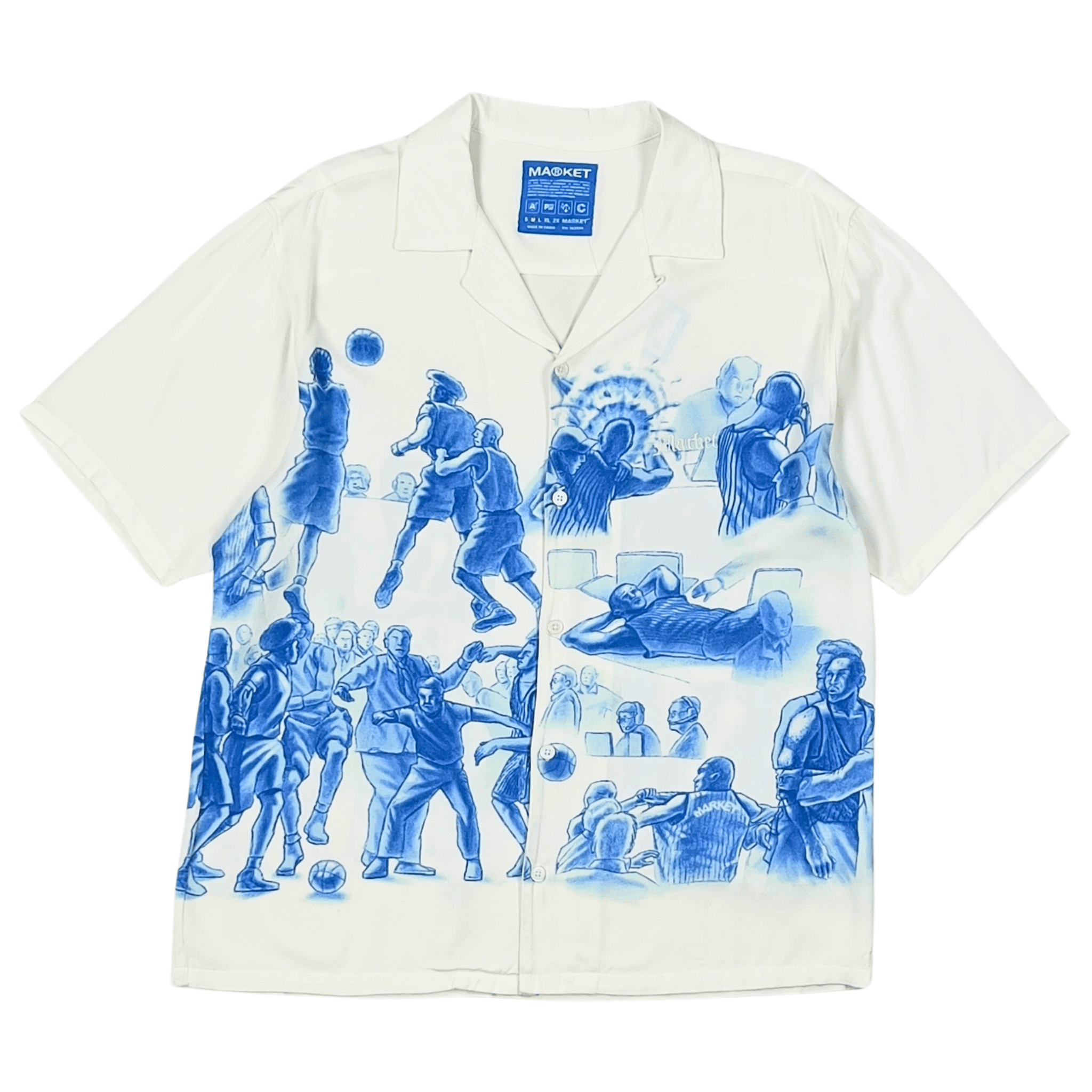 Malice Palace Camp Shirt in white and blue - MARKET - State Of Flux