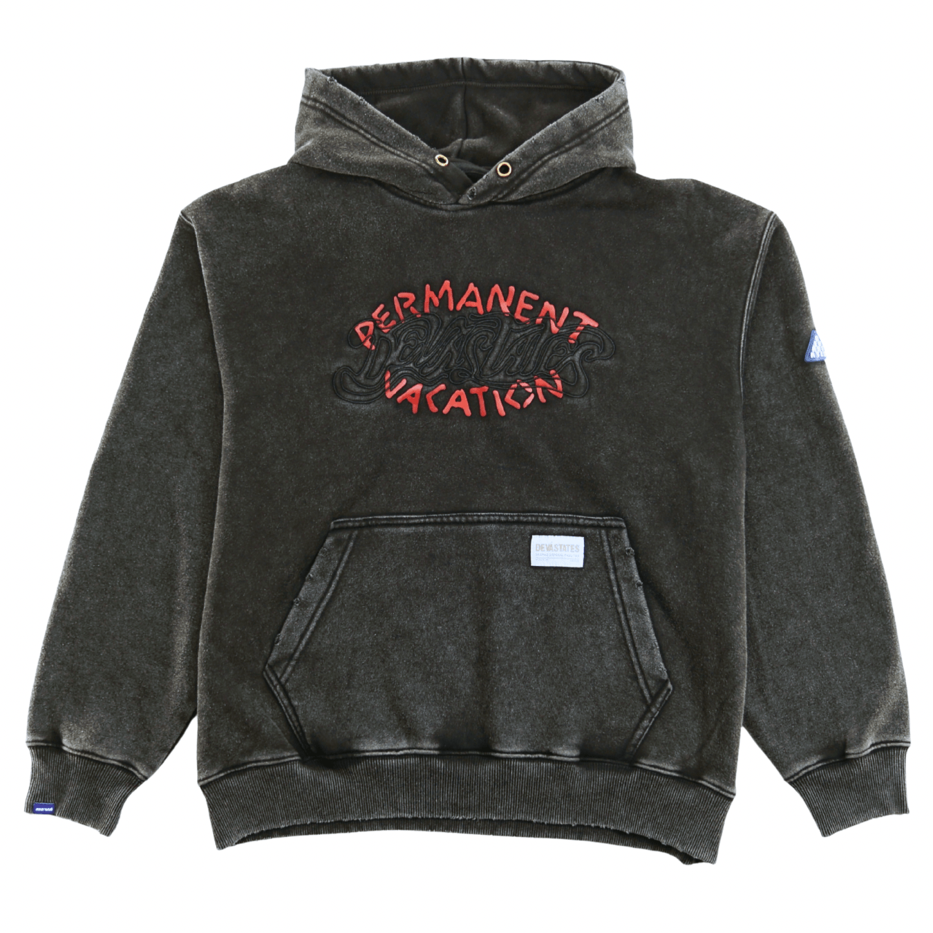 Permanent Vacation Distressed Hoodie in washed black - Devá States - State Of Flux