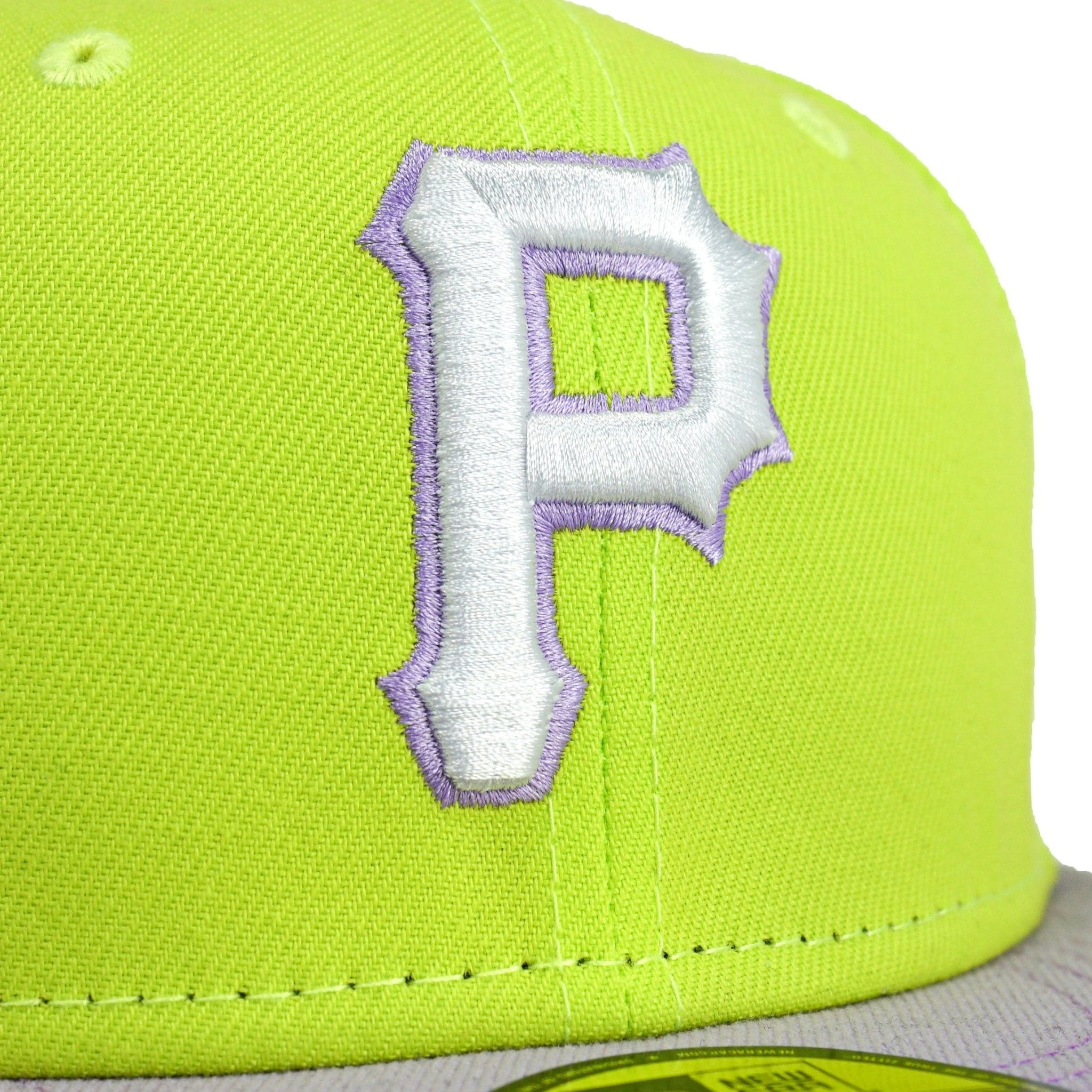 Pittsburgh Pirates 2-Tone Colorpack 59Fifty Fitted Hat in neon yellow and lavender