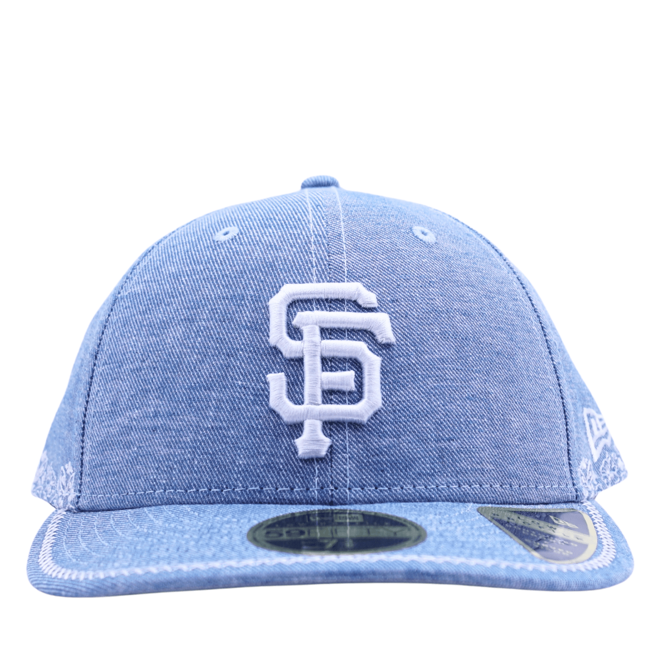 San Francisco Giants Hand Stitched Chambray Low Profile 59Fifty Fitted Hat in light blue denim - New Era - State Of Flux