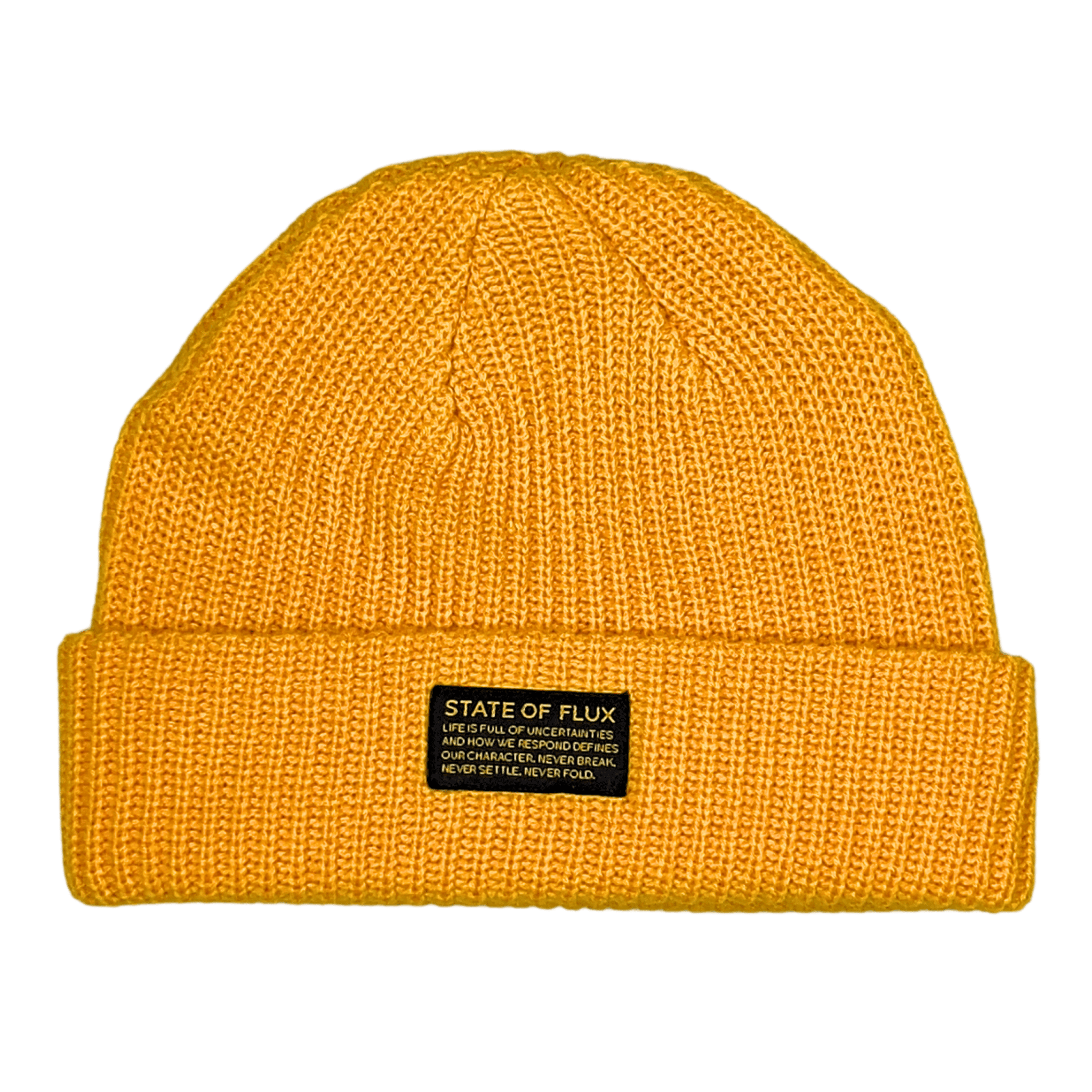 Short Knitted Mantra Beanie in mustard