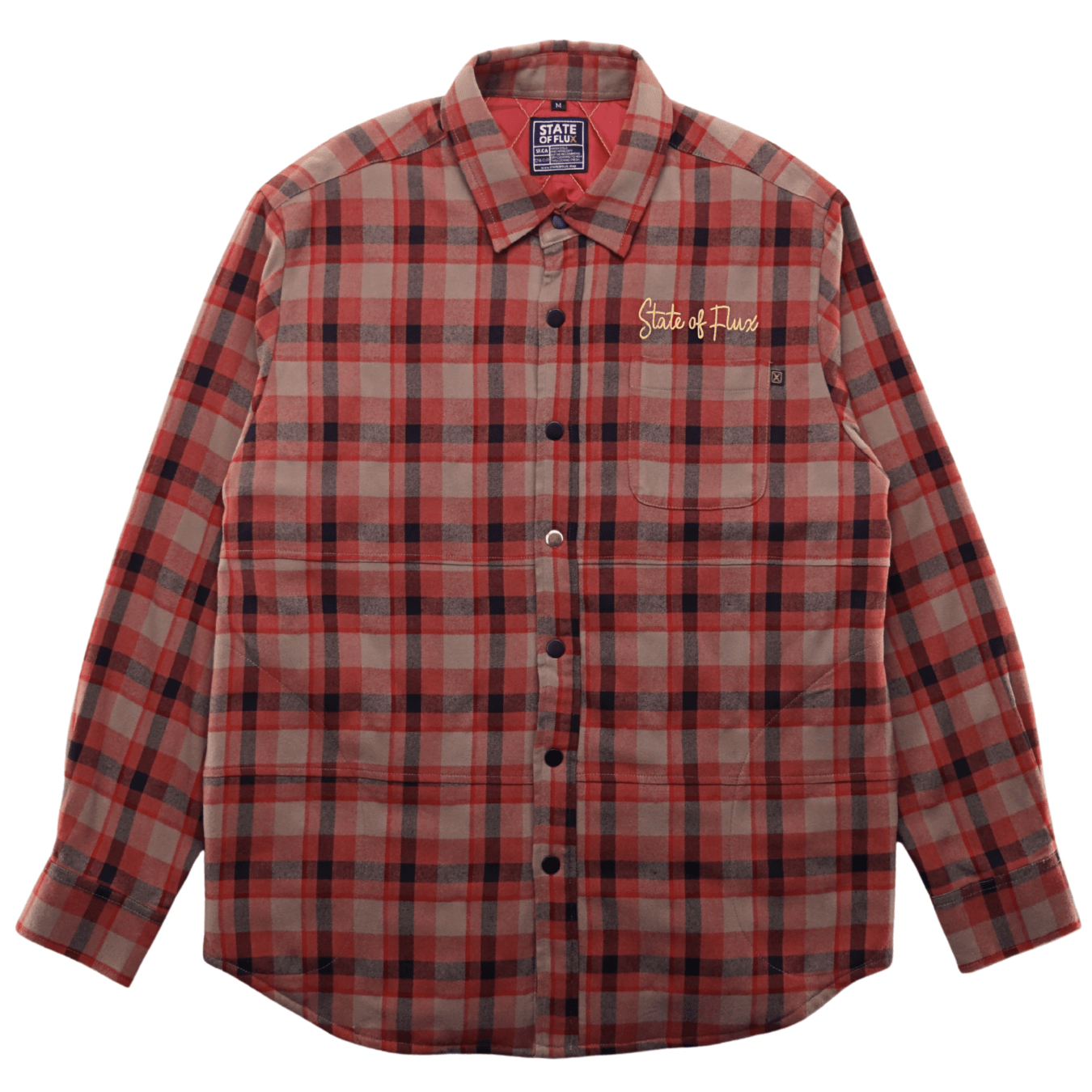SOF Quilted Flannel Overshirt in khaki and red - State Of Flux - State Of Flux