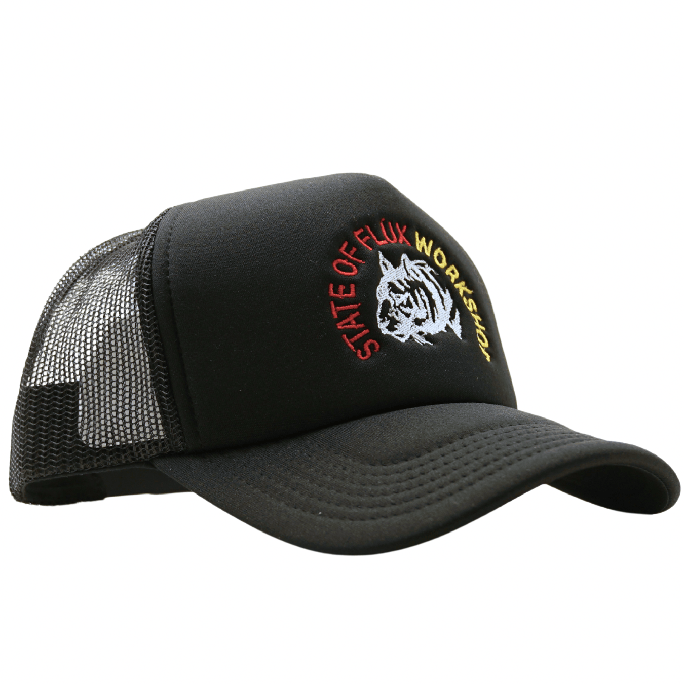 The Workshop Trucker Hat in black and white