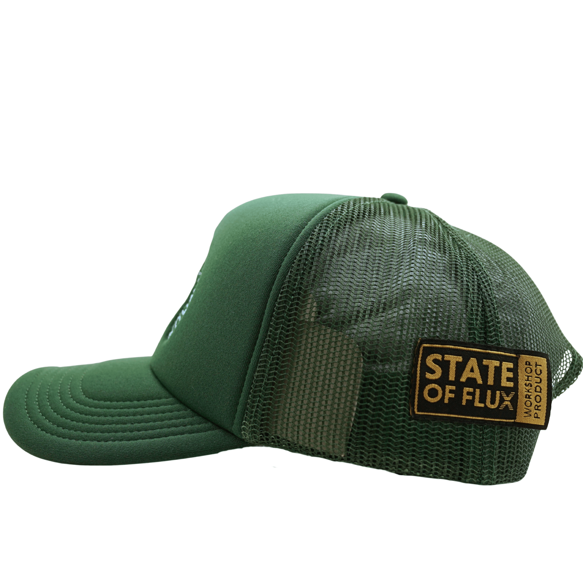 The Workshop Trucker Hat in forest green and lavender - State Of Flux - State Of Flux