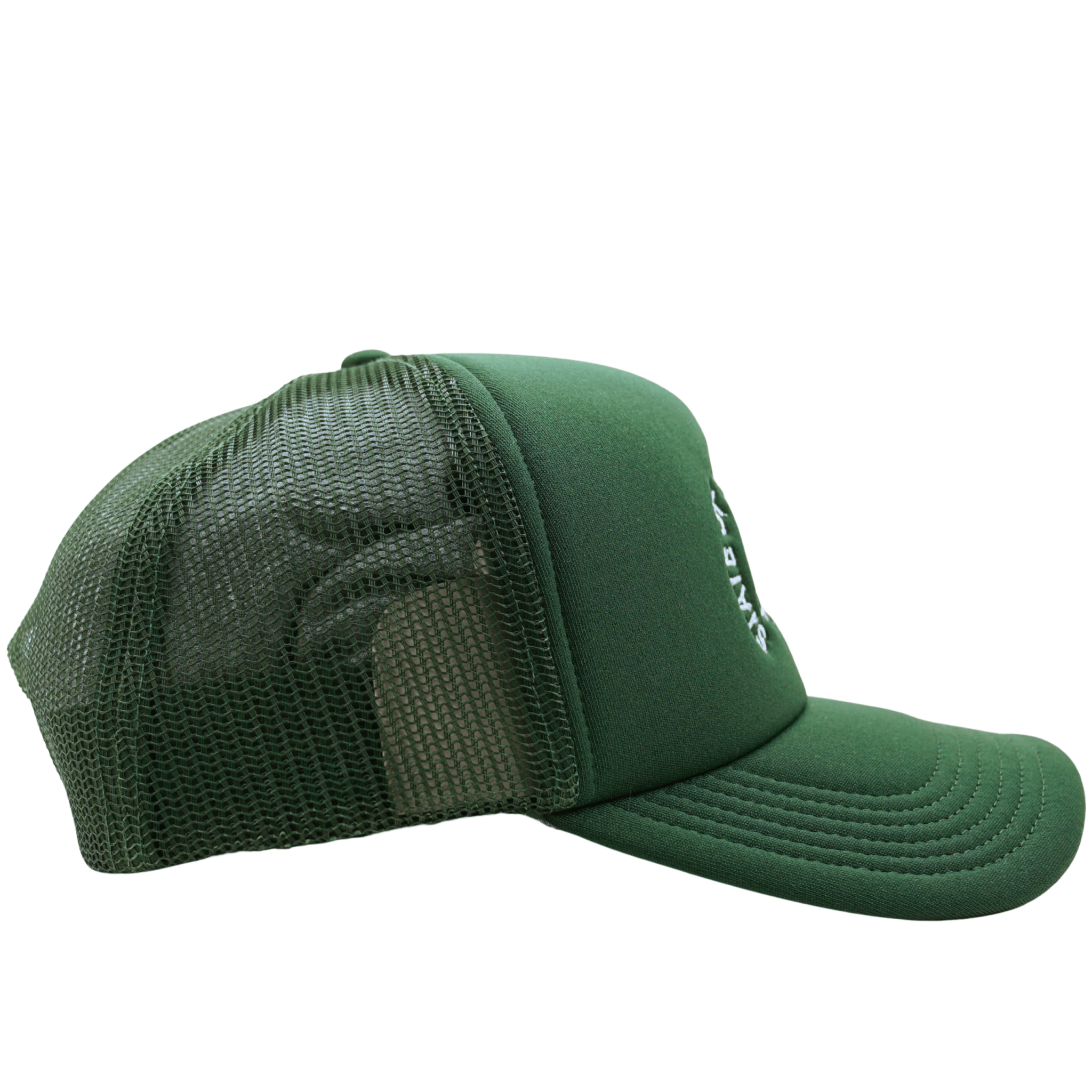 The Workshop Trucker Hat in forest green and lavender - State Of Flux - State Of Flux