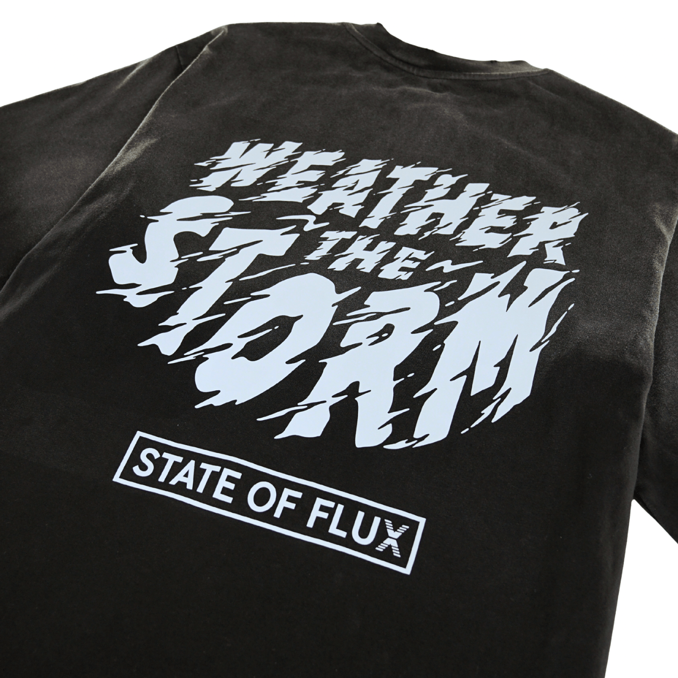 Weather The Storm Tee in weathered black and reflective grey - State Of Flux - State Of Flux
