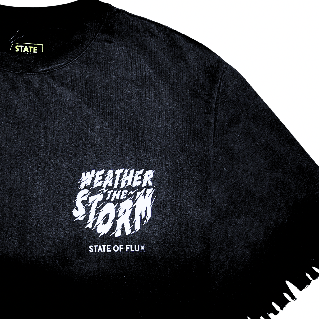 Weather The Storm Tee in weathered black and reflective grey - State Of Flux - State Of Flux
