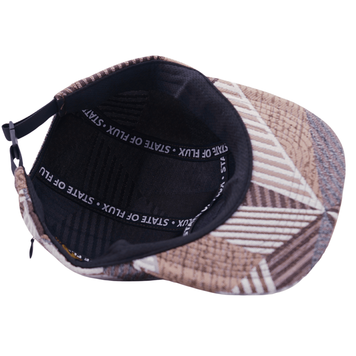 Zippered Perpendicular 5 - Panel Hat in tuscan tan and white - State Of Flux - State Of Flux