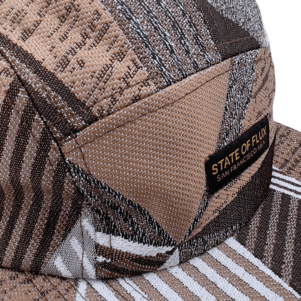 Zippered Perpendicular 5-Panel Hat in tuscan tan and white