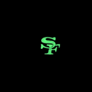 Aqua "SF" letters are intertwined and centered on a black background, making this PREORDER ONLY San Francisco 49ers Aqua 2.0 59FIFTY Fitted Hat a striking New Era exclusive.