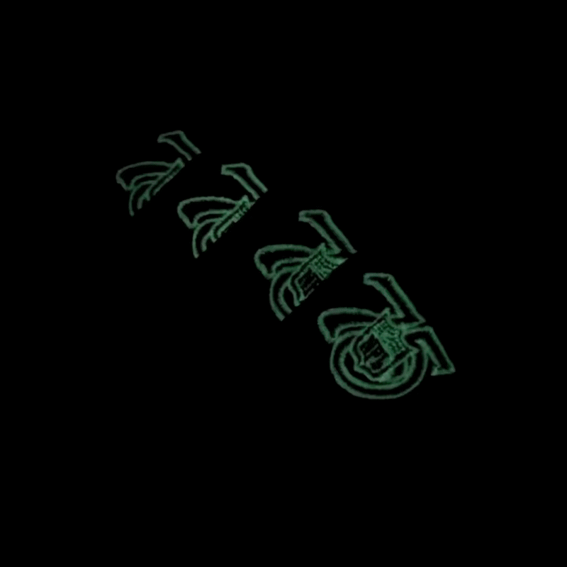 Glowing green embroidered symbols in abstract designs appear diagonally on a black background, inspired by the bold details of the PREORDER ONLY San Francisco 49ers Golden Ticket V2 59Fifty Fitted Hat in black and cardinal.