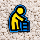 AOLdtimer Pin in yellow and blue, an enamel lapel pin shaped like a person leaning on a walker.