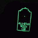 A glowing green outline of a sign reads ALL-STAR WEEK with an MLB logo below, set against a black background—an image that would look right at home on the San Francisco Giants All-Star Trolley Corduroy 19Twenty Snapback Hat in black and orange.