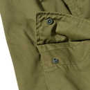 Close-up of a buttoned utility pocket on Tactical Cargo Pants in olive.