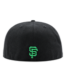 Black San Francisco Giants Burnin’ Green 59Fifty Fitted Hat with an embroidered green SF logo on the front.