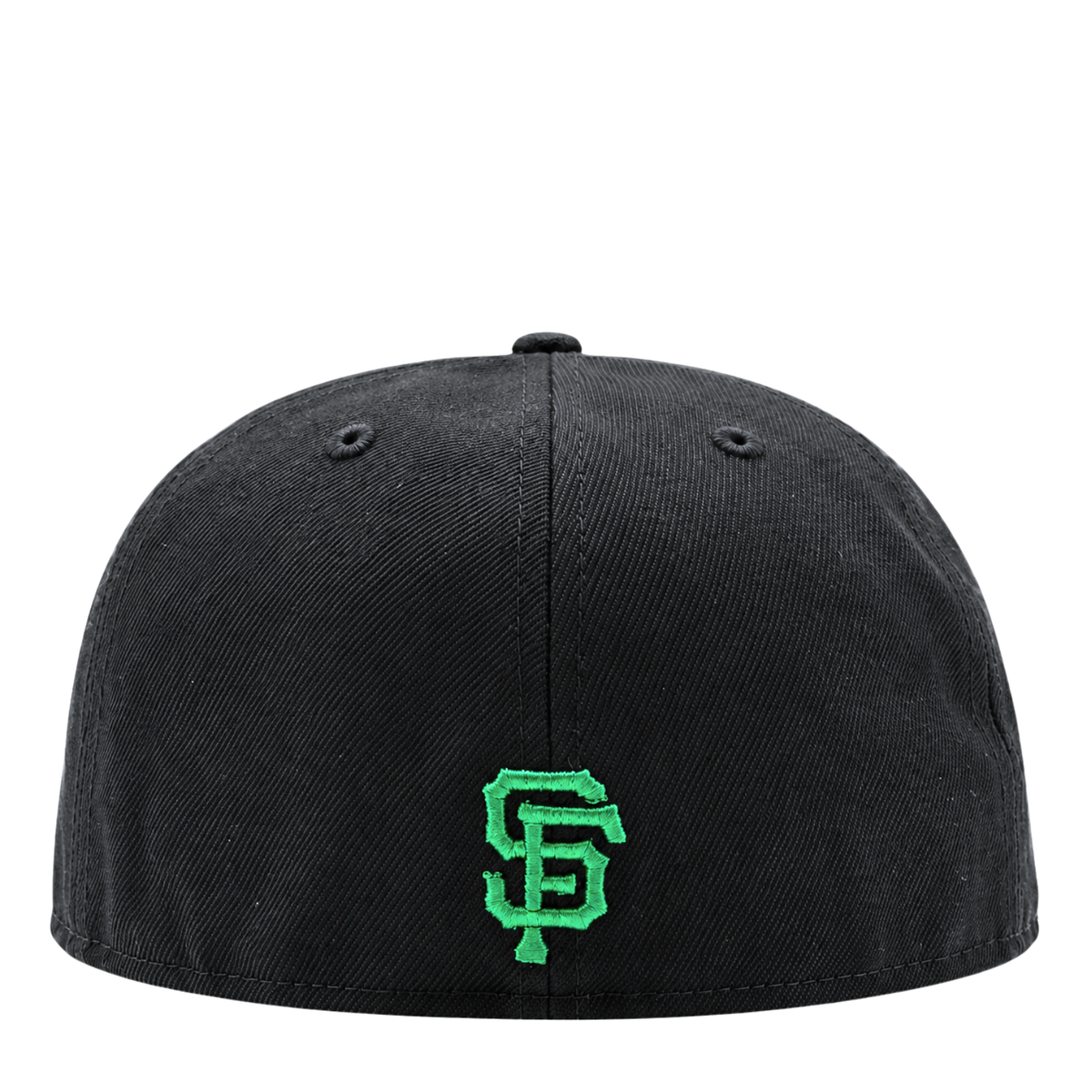 Black San Francisco Giants Burnin’ Green 59Fifty Fitted Hat with an embroidered green SF logo on the front.