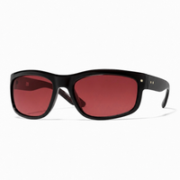 Ryder Sunglasses in elysium double black and cherry with a black frame, dark red lenses, and star-shaped rivets at the temples.
