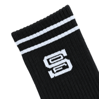 SOF Classic Crew Socks 2.0 in black featuring two white stripes at the top and a white letter S logo.