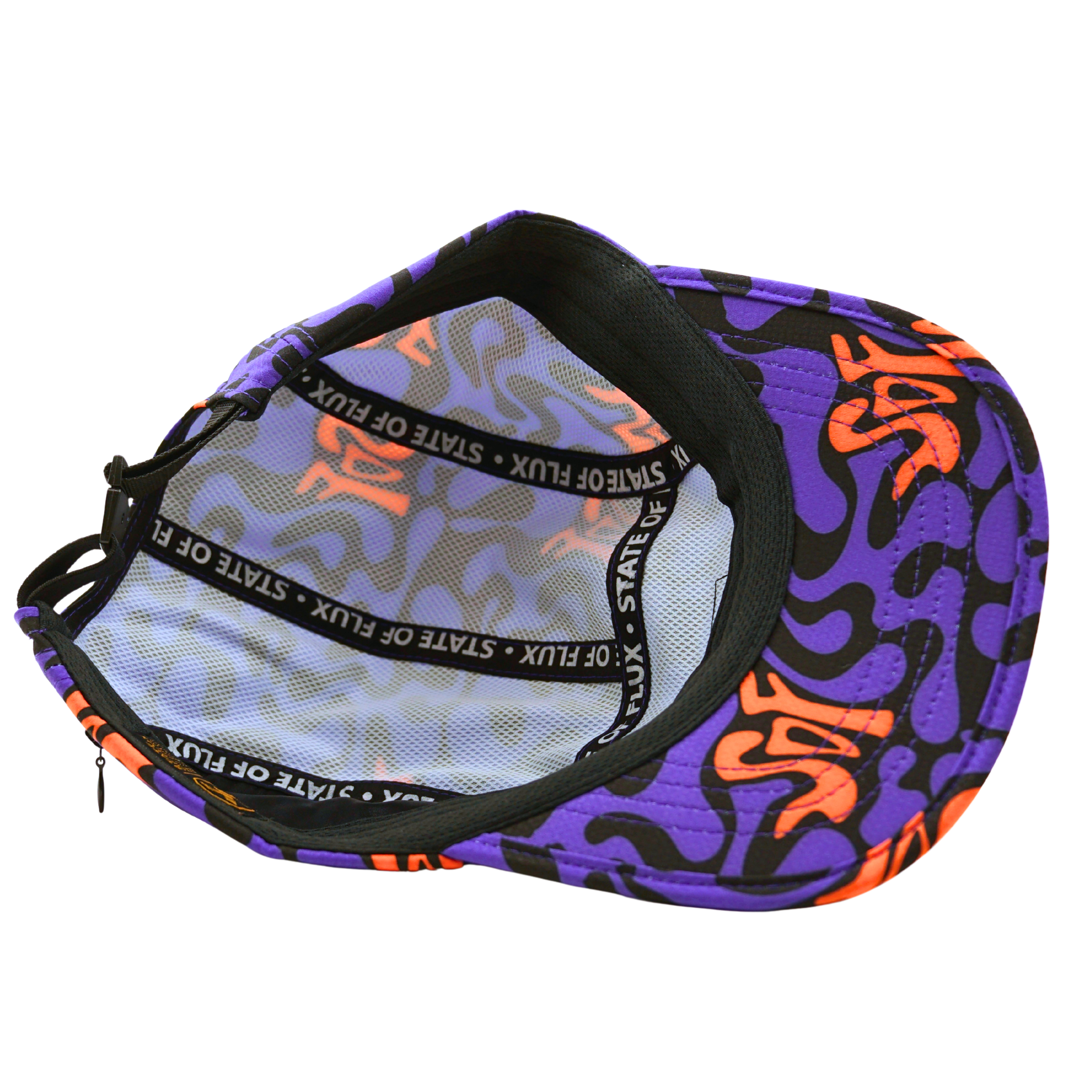 Zippered Psycapdelic 5-Panel Hat in purple and orange