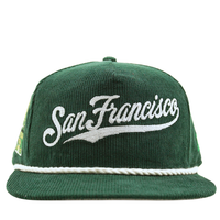 San Francisco Giants All-Star Trolley corduroy snapback hat dark green chainstitch script 2007 All-Star trolley patch