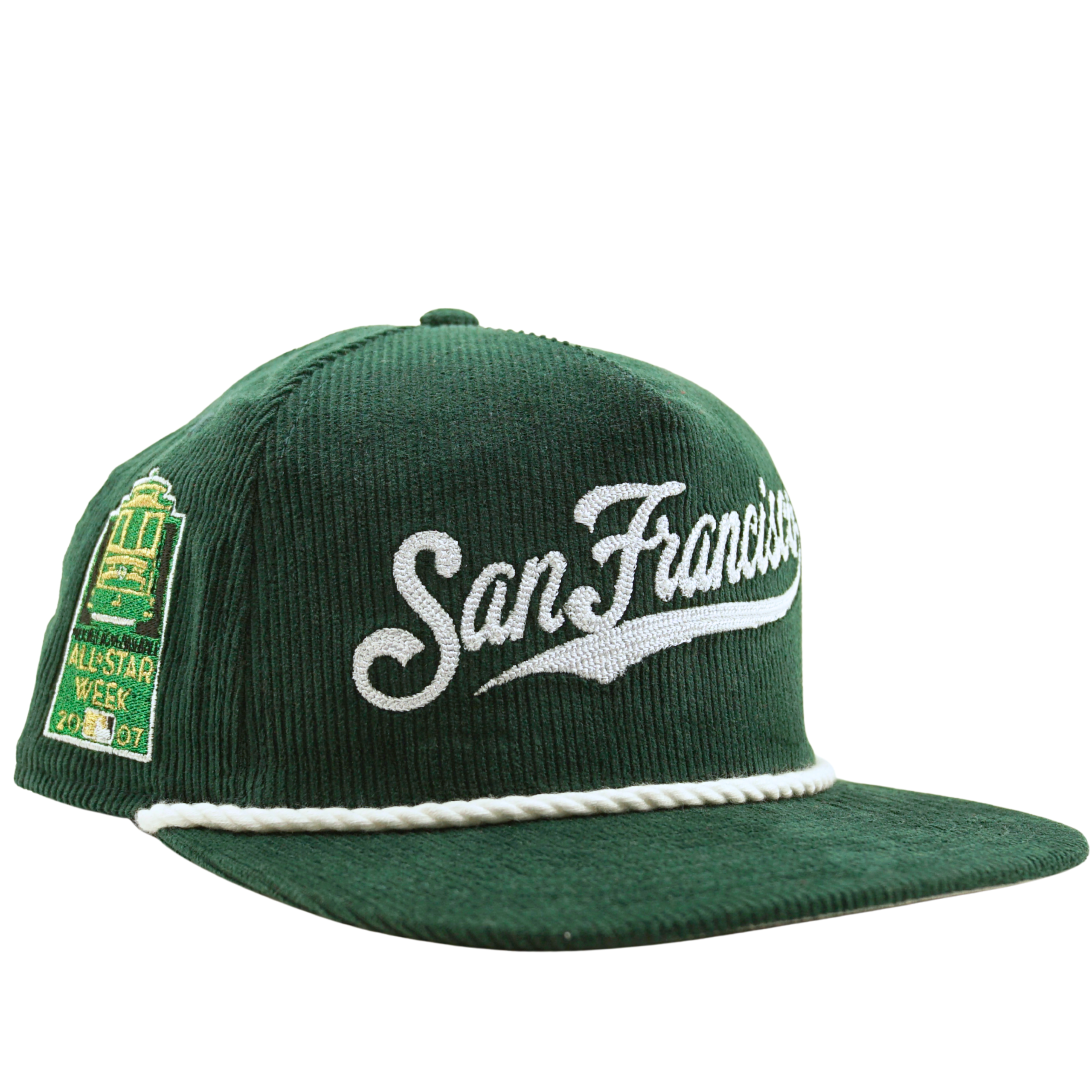 San Francisco Giants All-Star Trolley Corduroy Golfer Snapback Hat in dark green and white