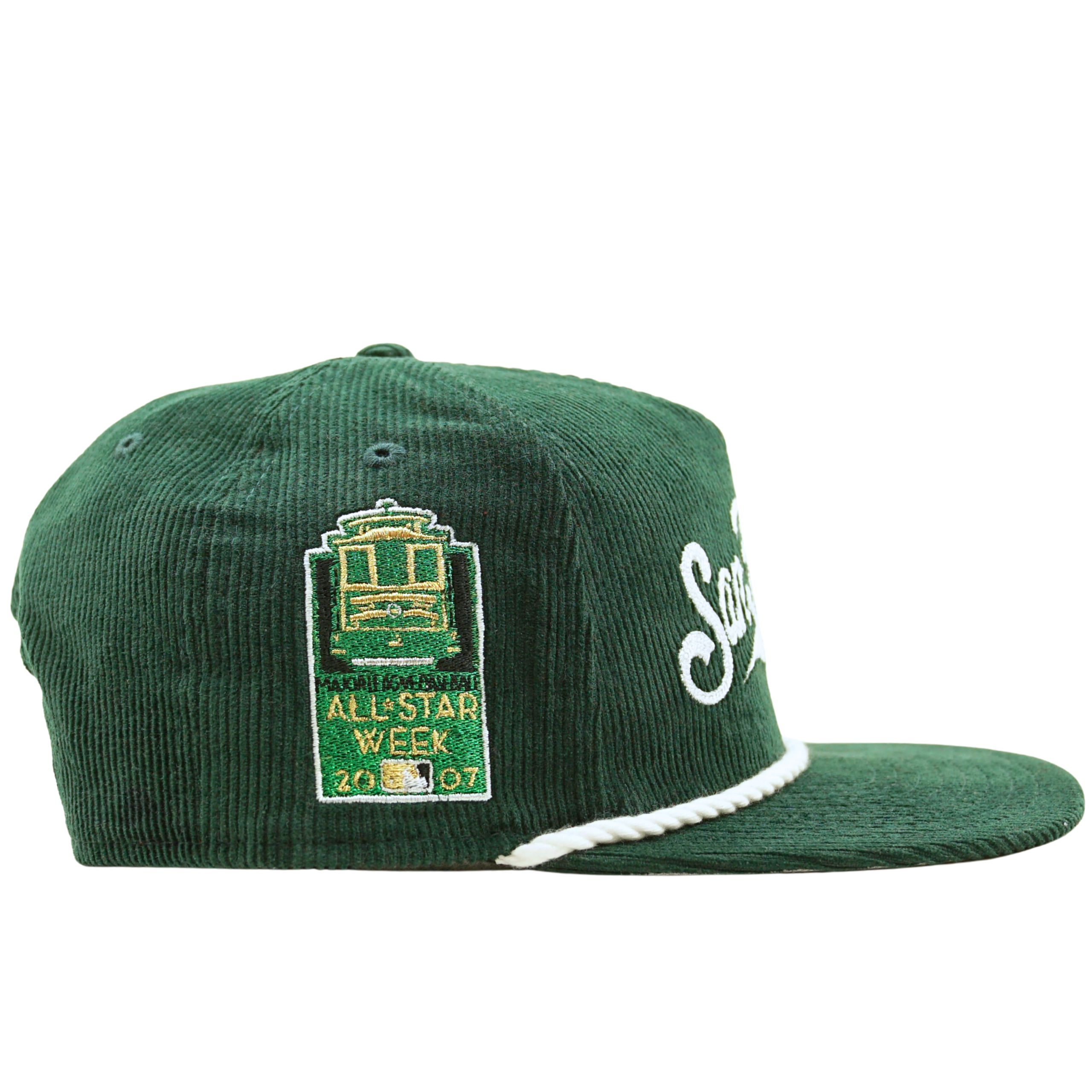 San Francisco Giants All-Star Trolley Corduroy Golfer Snapback Hat in dark green and white