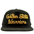 Golden Era Corduroy Golfer Snapback hat black corduroy yellow embroidered Warriors word logo flat bill glow 7X NBA emblem