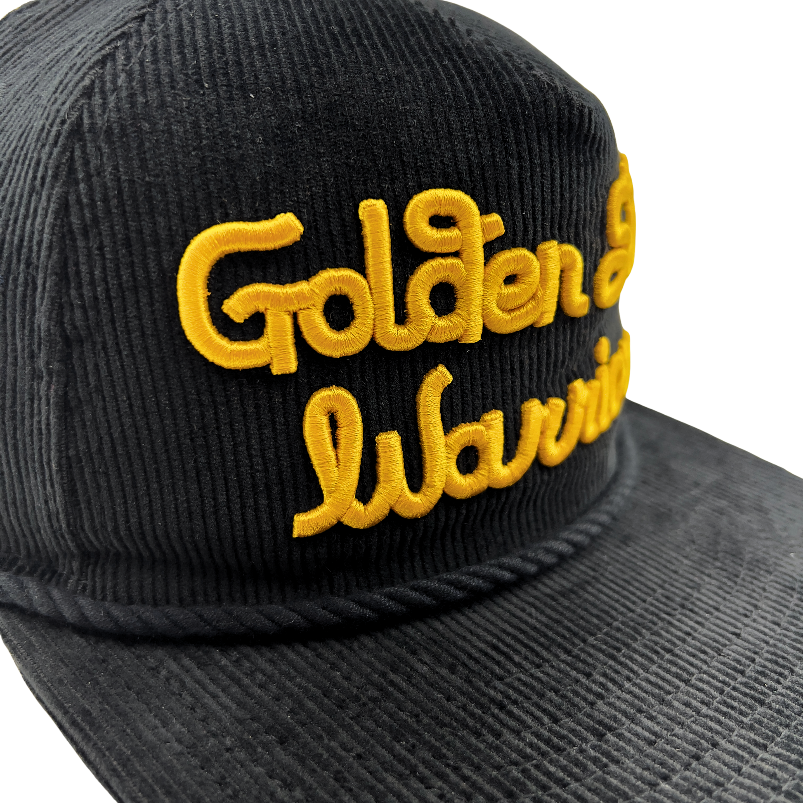 Golden State Warriors Golden Era Corduroy Golfer Snapback Hat in black and yellow