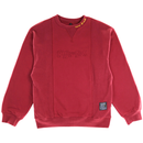 Never Break Embossed Crewneck maroon 400 GSM cotton fleece with embossed chest logo neck embroidery and concealed zippered side pockets
