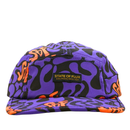 Zippered Psycapdelic 5-panel hat purple orange black with bendable bill side zipper pocket and woven front patch