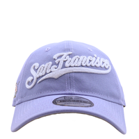 San Francisco Giants Splash Hit 9Twenty lavender strapback with chainstitch San Francisco script metallic splash logo grey undervisor
