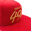 San Francisco 49ers Flash 80 59Fifty Fitted Hat in red corduroy and gold
