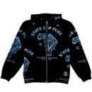 Allover Prowler Zip-up Hoodie in black and iridescent blue