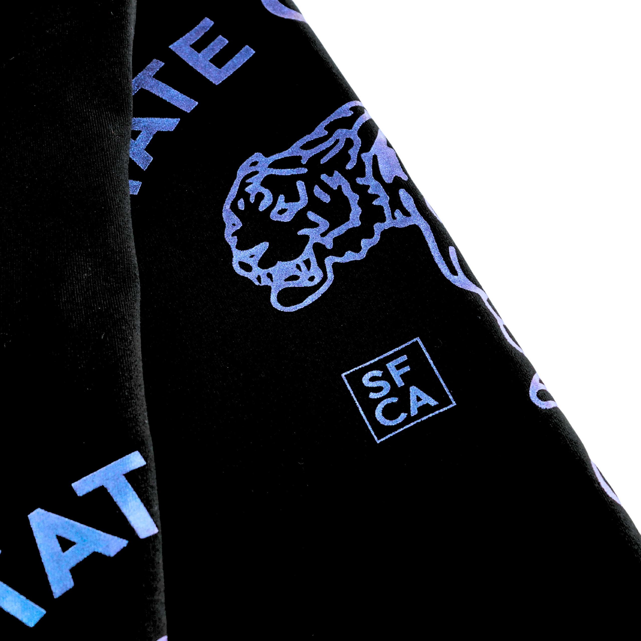 Allover Prowler Zip-up Hoodie in black and iridescent blue