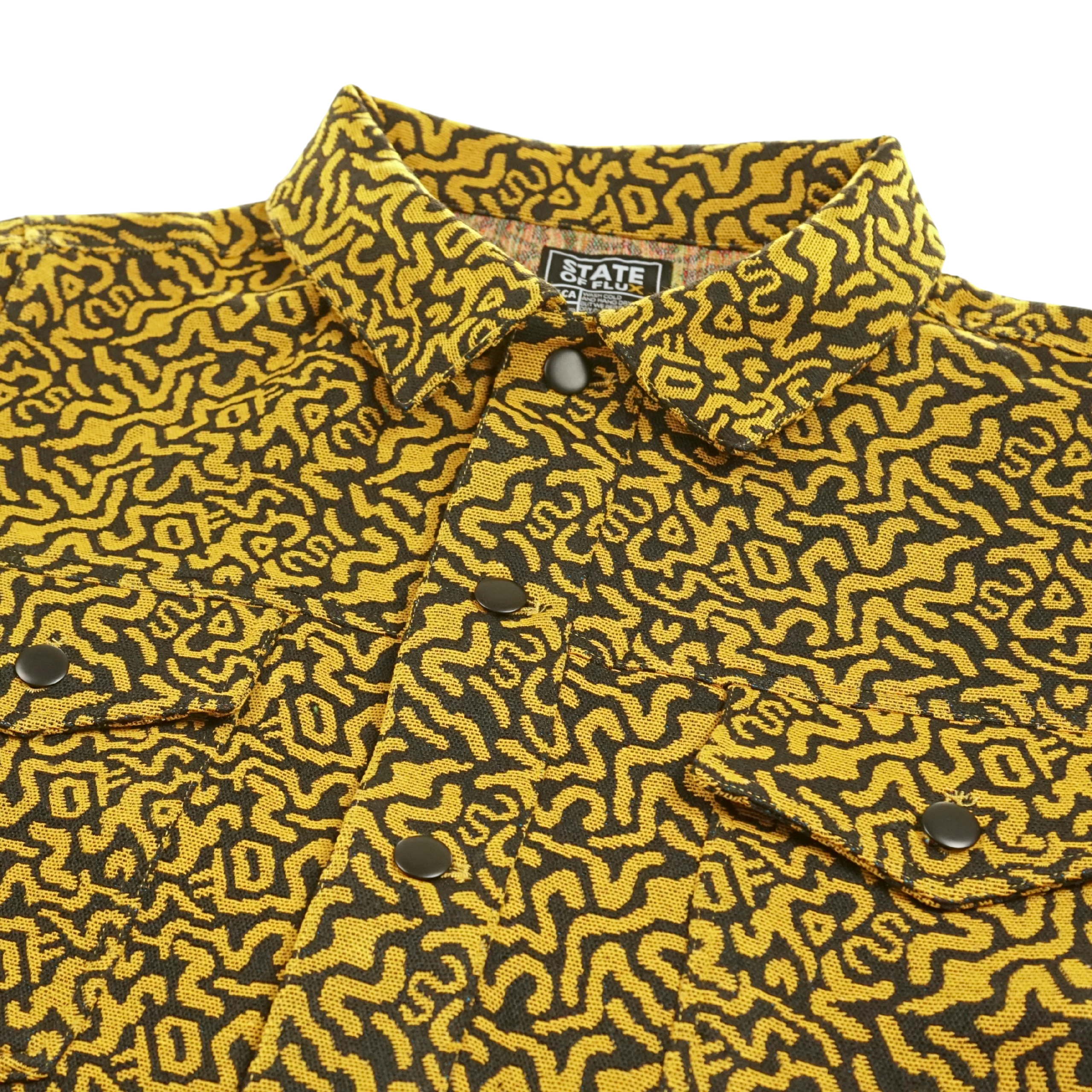 SOF Mindstate Short-sleeve Trucker Jacket in mustard and black