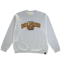 Dolores Crewneck 3.0 ash grey 16 oz 100% cotton heavyweight fleece with hidden side pockets and flocked chest design