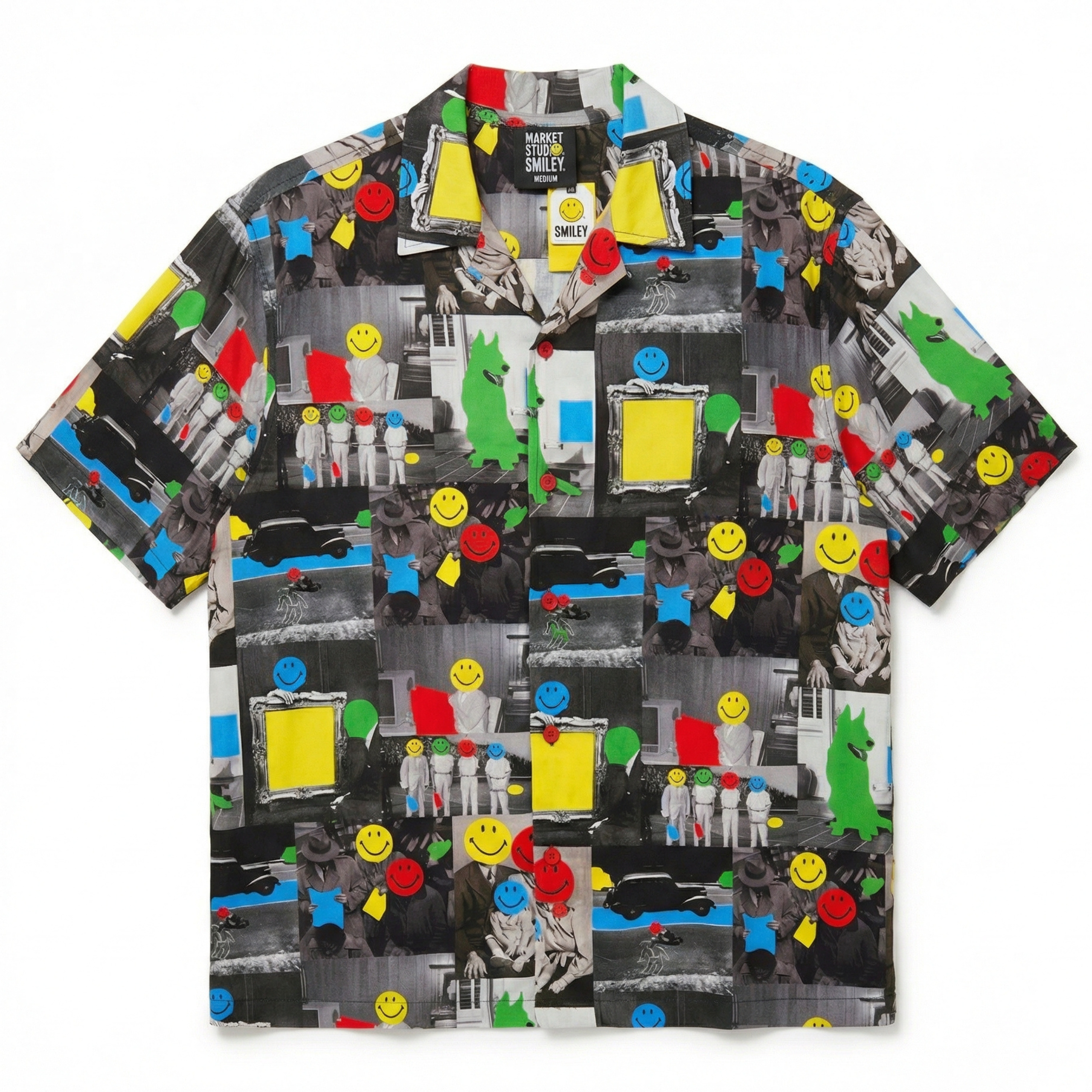 Smiley Collage Short-sleeve Woven Shirt in multi