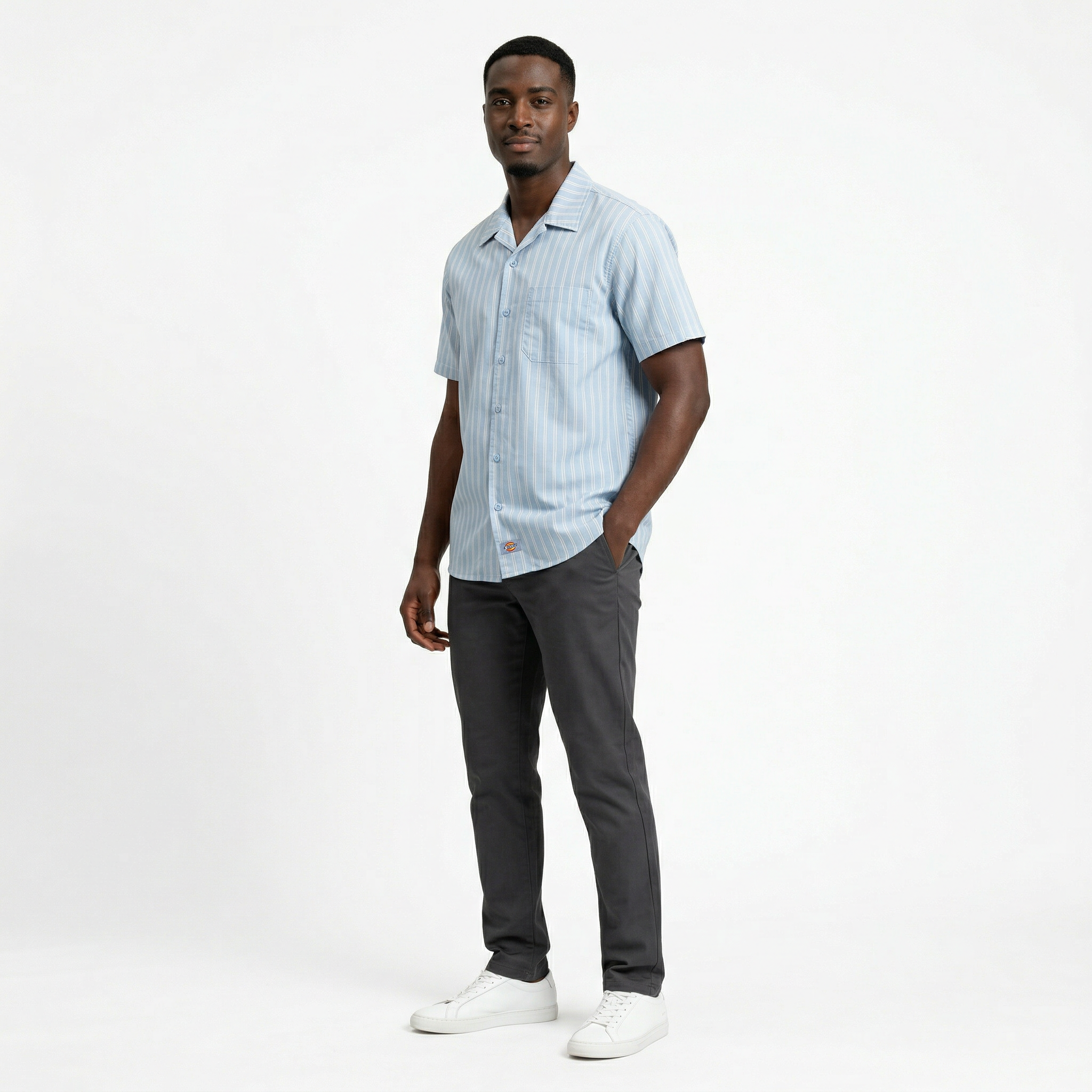 Venedocia Striped Short-sleeve Shirt in endless sky