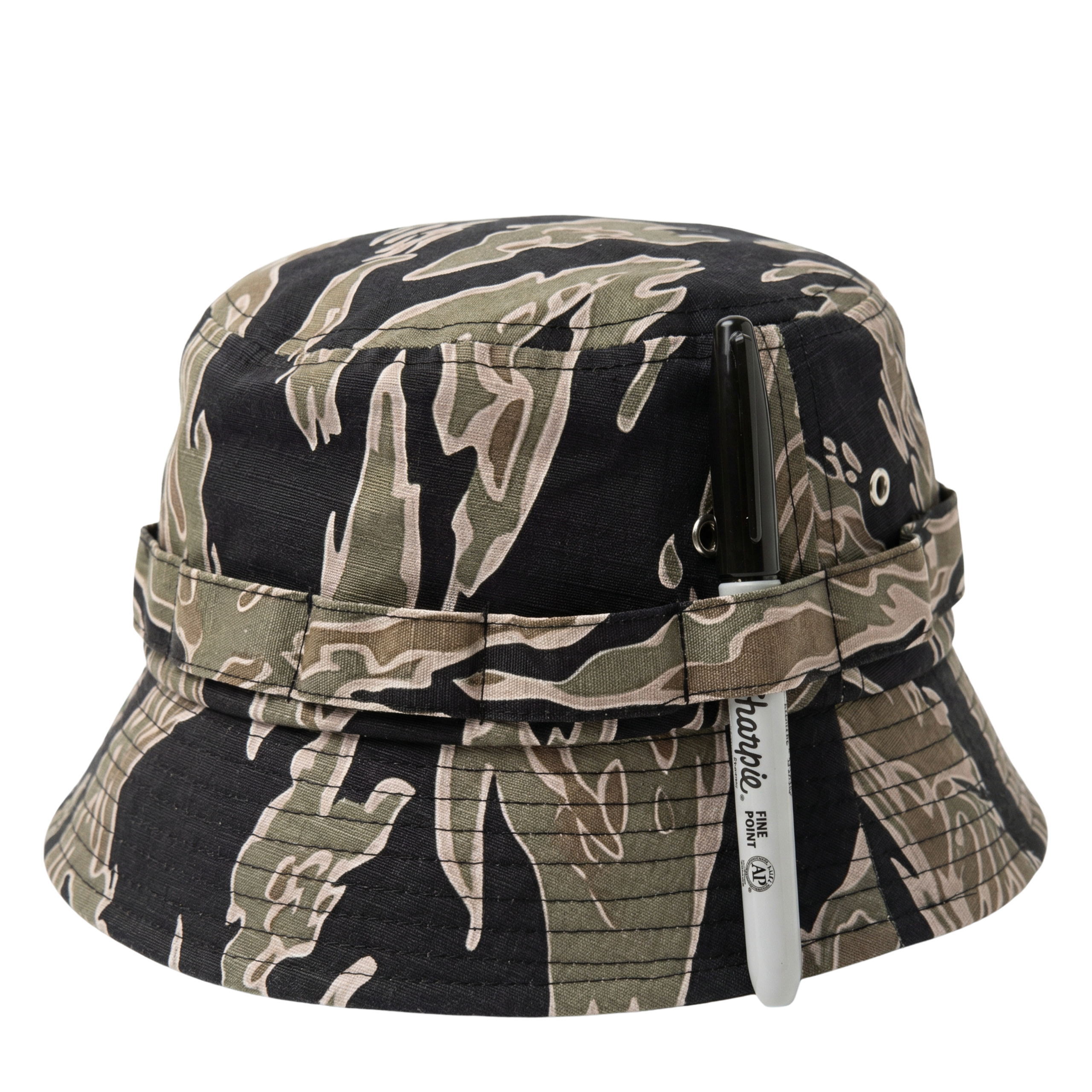 Ripstop Label Bucket Hat in tiger camo