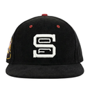 SOF Never Fold Corduroy Snapback Hat in black and glow white