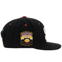 SOF Never Fold Corduroy Snapback Hat in black and glow white