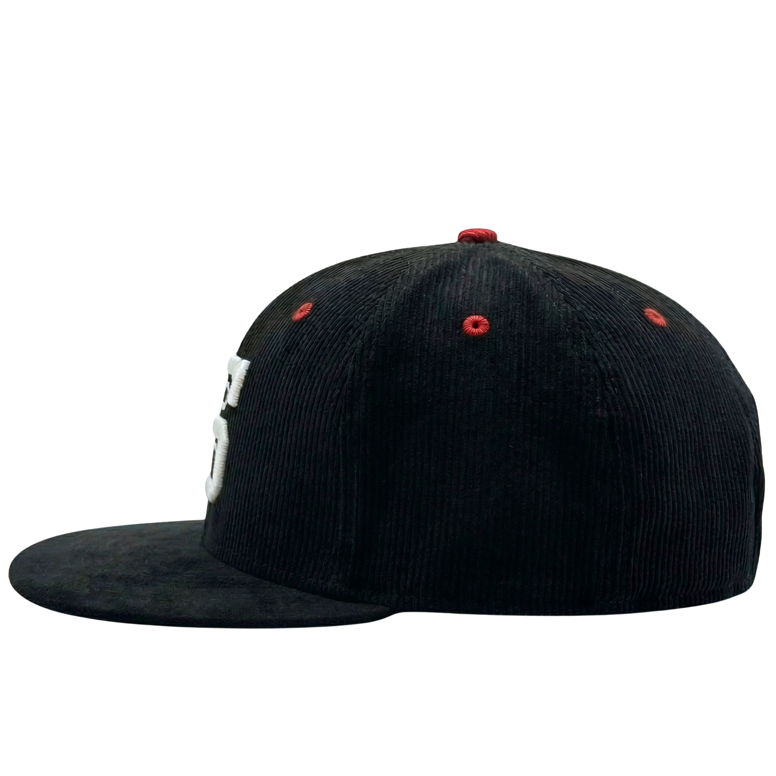 SOF Never Fold Corduroy Snapback Hat in black and glow white