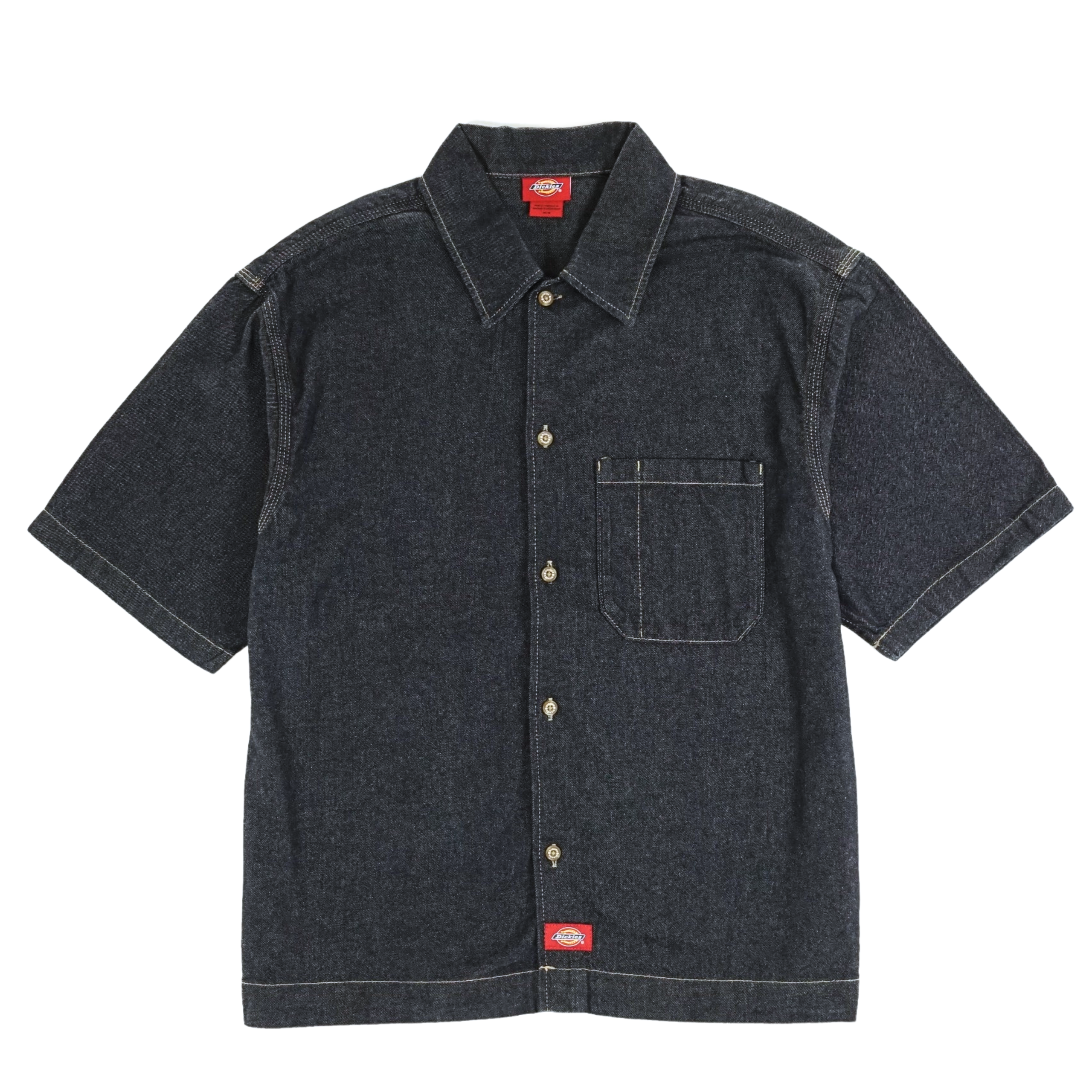 Boxy Fit Short-sleeve Denim Work Shirt in rinsed indigo