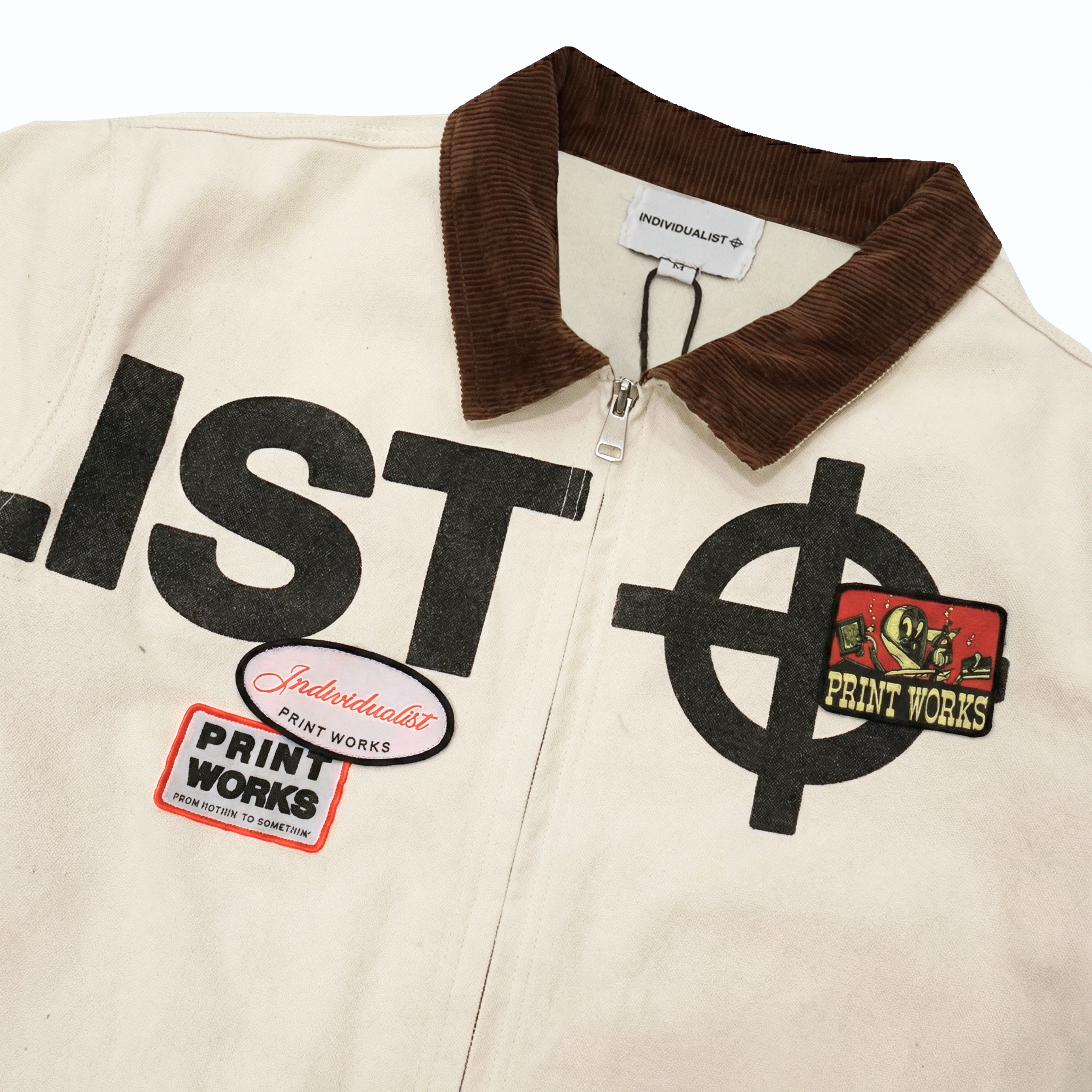 Crosshairs Logo Mechanic Jacket in antique white and brown