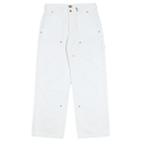 Selvedge Double Knee Denim Jeans in white, featuring gold rivets, large front pockets, a side hammer loop, and a small logo patch at the waistband. These jeans offer a loose, utilitarian fit inspired by classic workwear styles.